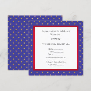 Blue & Gold Star Birthday Uitnodiging