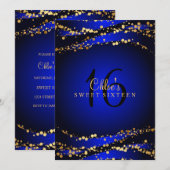 Blue & Gold Stardust | Invitation Sweet 16 (Devant / Derrière)