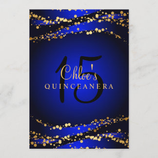 Blue & Gold Stardust Quinceañera Uitnodiging