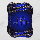 Blue & Gold Stardust Sweet 16 Uitnodiging (Voorkant / Achterkant)