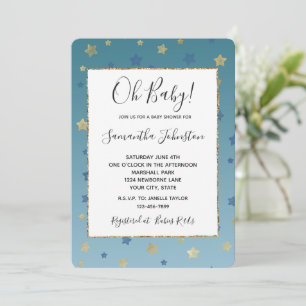Blue Gold Stars Aqua Baby shower Kaart