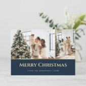 Blue Gold Stars Feestdagenkaart (Staand voorkant)