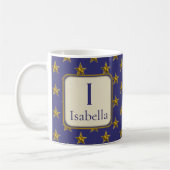Blue Gold Stars Voornaam Monogram Initiaal Koffiemok (Links)