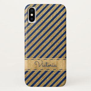 Blue, Gold Striped Hoesje-Mate iPhone X Hoesje