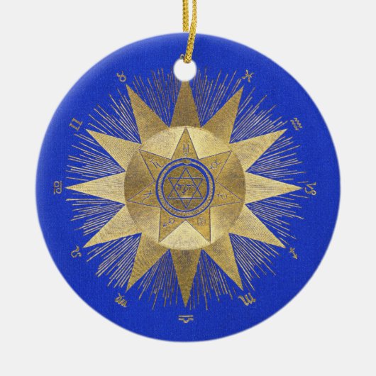 Blue Gold Sun Celestial viering Keramisch Ornament (Voorkant)
