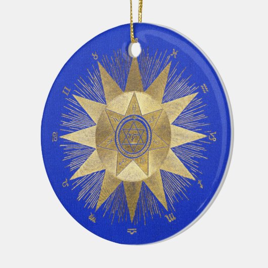Blue Gold Sun Celestial viering Keramisch Ornament (Links)