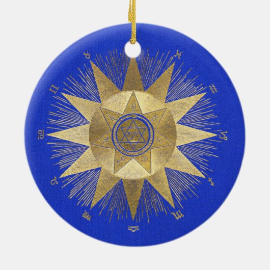Blue Gold Sun Celestial viering Keramisch Ornament (Achterkant)
