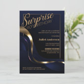 Blue Gold Surprise 90th Birthday Party Invitation (Debout devant)