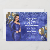 Blue & Gold Sweet 16 Girl Birthday Invitation (Devant)