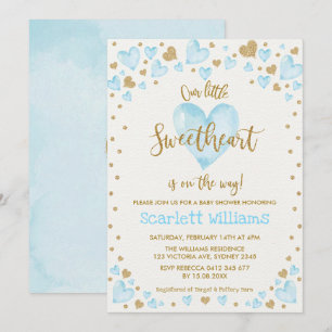 Blue Gold Sweetheart Valentijnse Baby shower Kaart