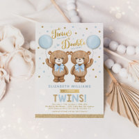 Blue Gold Teddy Bear Balloon Twin Boys Baby shower
