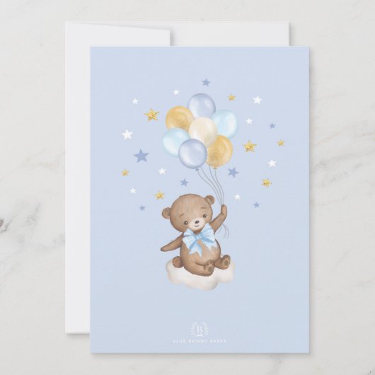 Blue Gold Teddy Bear Moon Stars Baby Boy Shower Kaart (Achterkant)