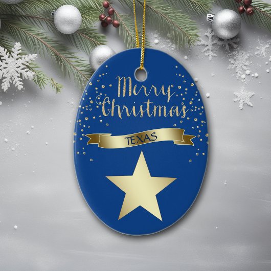 Blue Gold Texas Star Keramisch Ornament