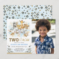 Blue Gold Tropical Safari Twee Wilde Foto Birthday