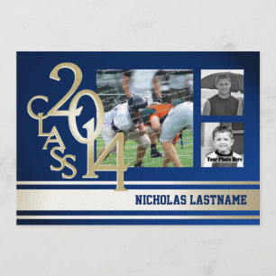 Blue Gold Varsity Stripe Afstuderen Tri Photo 2014 Kaart