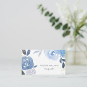 Blue Gold Watercolor Flowers Visitekaartje (Staand voorkant)