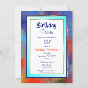 Blue Gold Waterverf 60th Birthday Dinner Invite Kaart