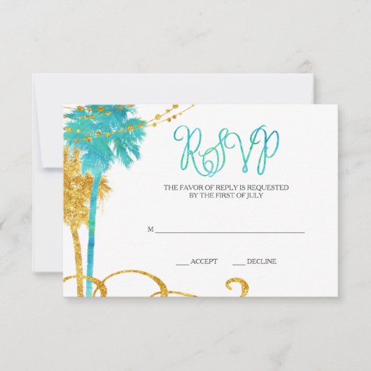 Blue Gold Waterverf Beach Bat Mitzvah RSVP (Voorkant)
