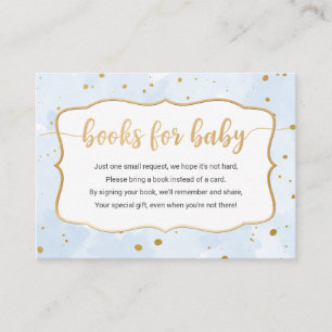 Blue Gold Waterverf boy book request card Visitekaartje