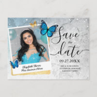 Blue Gold Waterverf Quince Foto Bewaar de datum