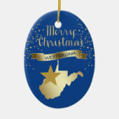 Blue Gold West Virginia Star Keramisch Ornament (Voorkant)