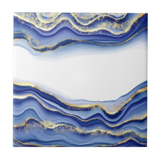 Blue Gold White Agate Geode Trendy Modern Tegeltje (Voorkant)