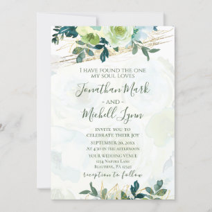 Blue Gold White Floral Greenery Christelijk Weddin Kaart
