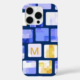 Blue Gold White Mosaic Monogram iPhone Case