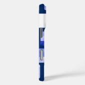 Blue Gold White Mosaic Monogram iPhone Case (Achterkant / Rechts)