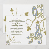 Blue Gold White Music Wedding Uitnodiging (Voorkant / Achterkant)