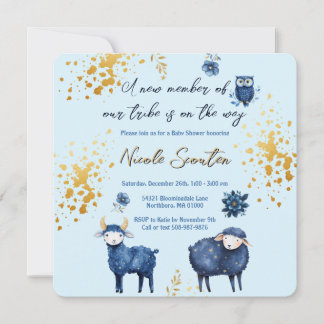 Blue Gold Woodland Baby shower Bewaar de datum Save The Date