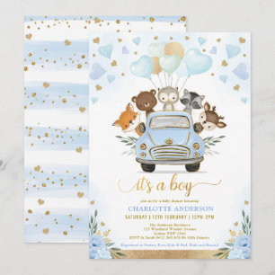 Blue Gold Woodland SweeBaby Boy Shower Kaart