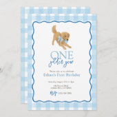 Blue Golden Retriever Gouden Jaar Eerste Verjaarda Kaart (Voorkant / Achterkant)