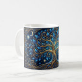 Blue Golden Tree Art Coffee Mug | Aesthetic Nature (Devant gauche)