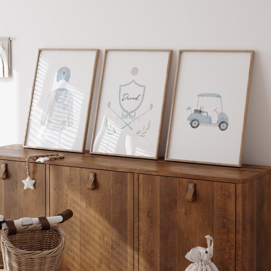 Blue golf nom personnalisé jeu de 3 affiche