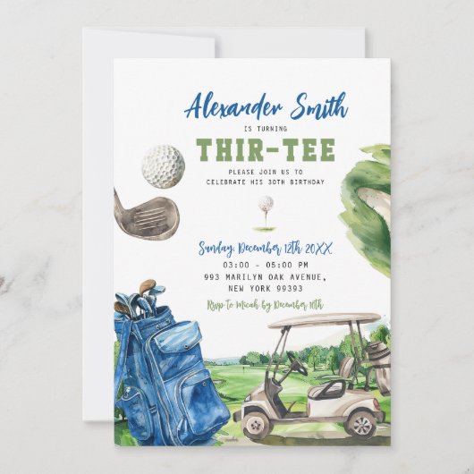 Blue Golf Thir-Tee Invitation Anniversaire (Devant)
