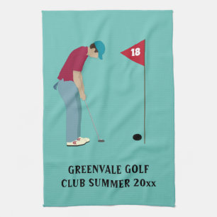 Blue Golfer Putting Ball Serviette de cuisine