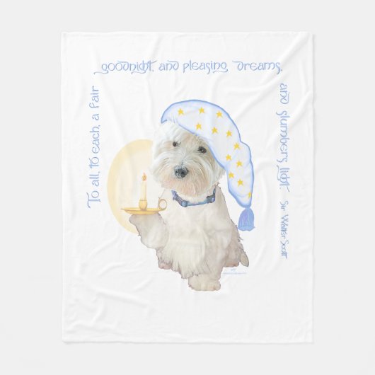 Blue Goodnight Westie met kaars Fleece Deken (Voorkant)