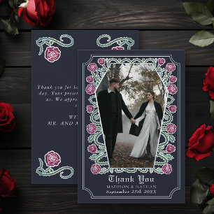 Blue Gothic Coffin Roos Wedding Bedankt Card