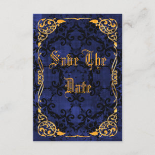 Blue Gothic & Gold Framed Sweet 16 Save the Date