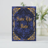 Blue Gothic & Gold-omhuld 45th Save the Date (Staand voorkant)