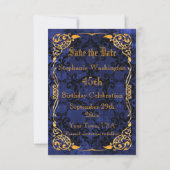 Blue Gothic & Gold-omhuld 45th Save the Date (Achterkant)