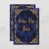 Blue Gothic & Gold-omhuld 45th Save the Date (Voorkant / Achterkant)