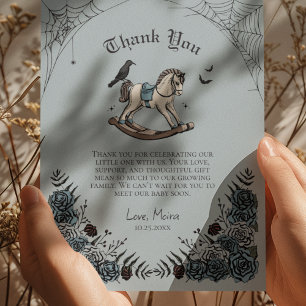 Blue Gothic Rocking Horse Baby shower Bedankkaart