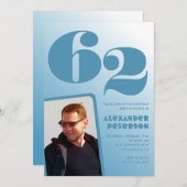 Blue gradient 62e anniversaire invitations Hommes  (Devant / Derrière)