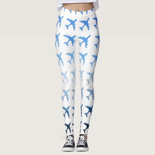 Blue Gradient Airplane Patroon Leggings (Voorkant)
