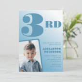 Blue Gradient Invitations de 3e anniversaire Photo (Debout devant)