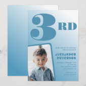 Blue Gradient Invitations de 3e anniversaire Photo (Devant / Derrière)