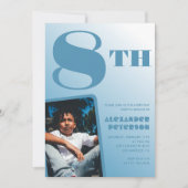 Blue Gradient Invitations de 8e anniversaire Photo (Devant)