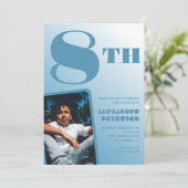 Blue Gradient Invitations de 8e anniversaire Photo (Debout devant)